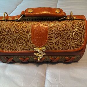 Vintage Floral Embossed Leather Satchel